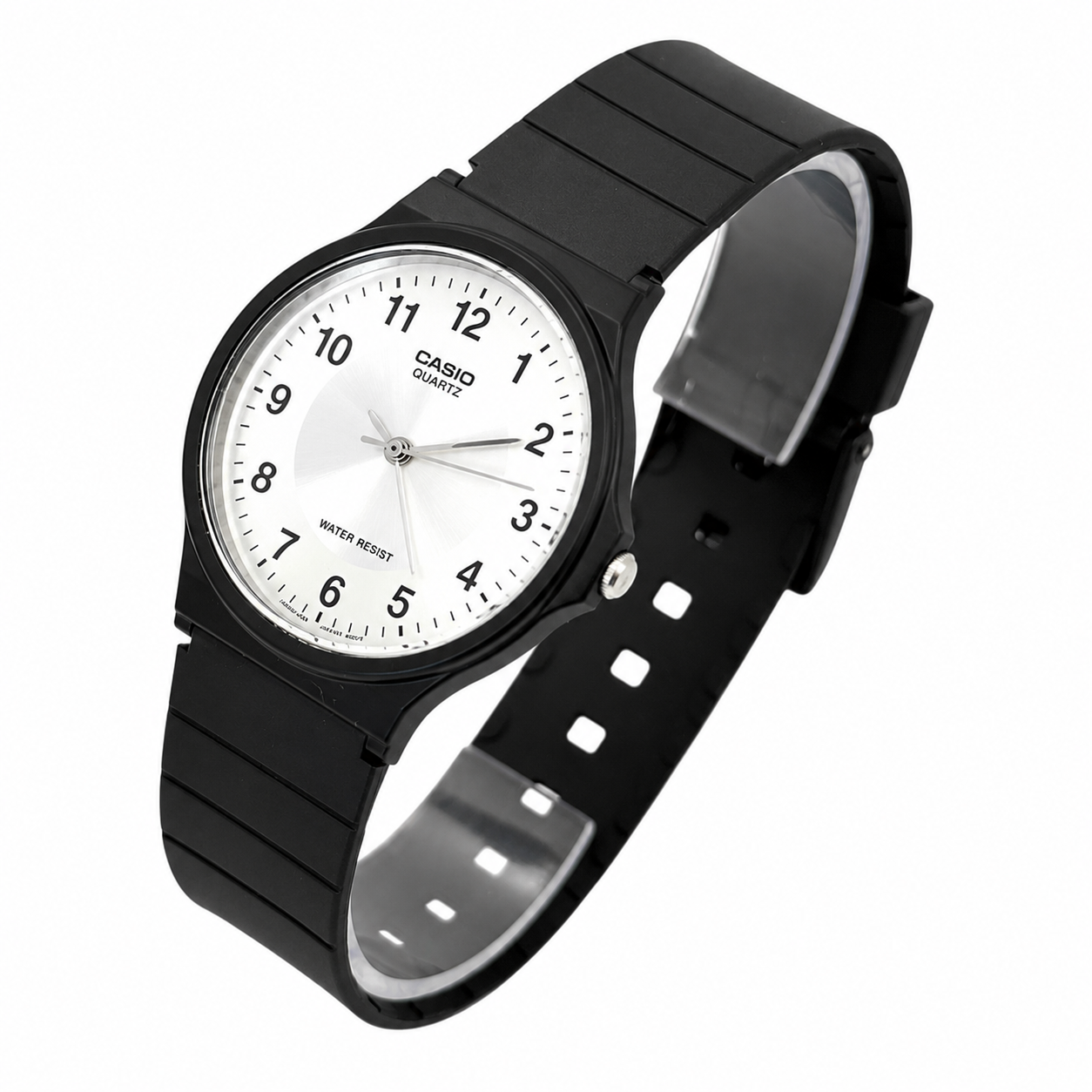 Reloj Casio Unisex MQ 24 7B3 correa resina negro fondo blanco-1