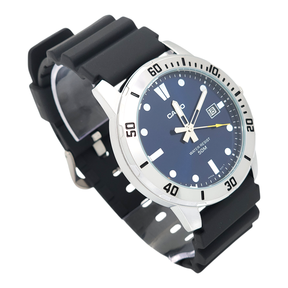 Reloj Casio caballero MTP-VD01-2EV correa resina negro fondo azul-2