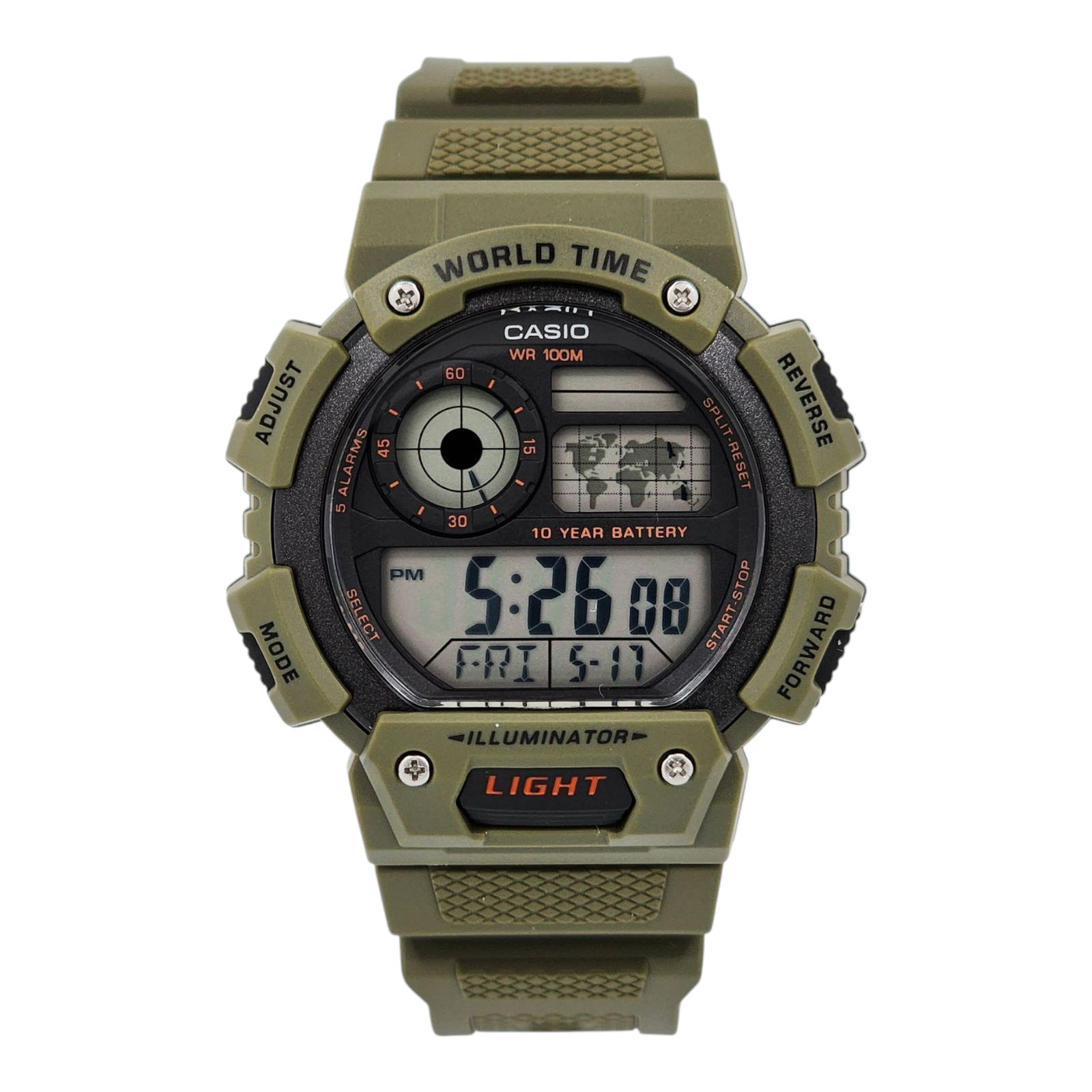 Reloj Casio AE-1400WH-3AV Verde Musgo Fondo Gris-0