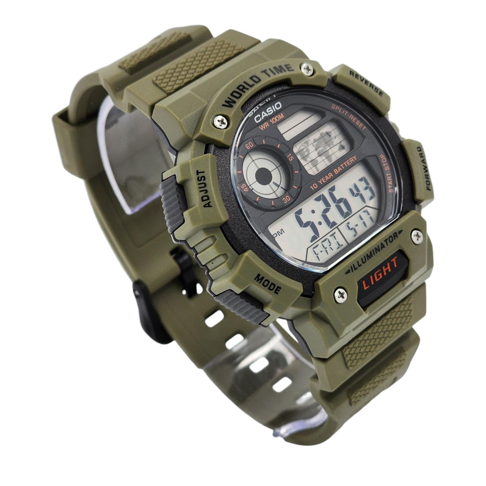 Reloj Casio AE-1400WH-3AV Verde Musgo Fondo Gris-1