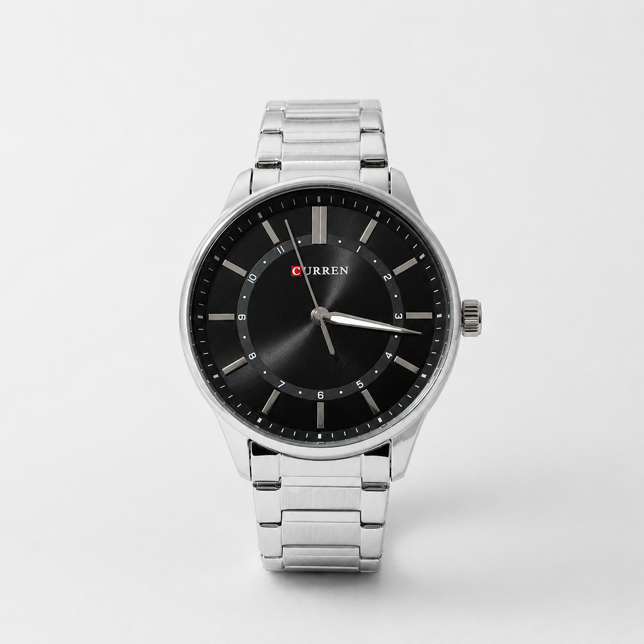 Reloj Curren para caballero 8430-2 Metal plateado con esfera negra-0