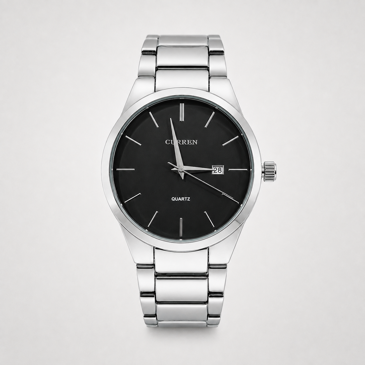 Reloj Curren para caballero 8106-3 Metal plateado con esfera negra-0