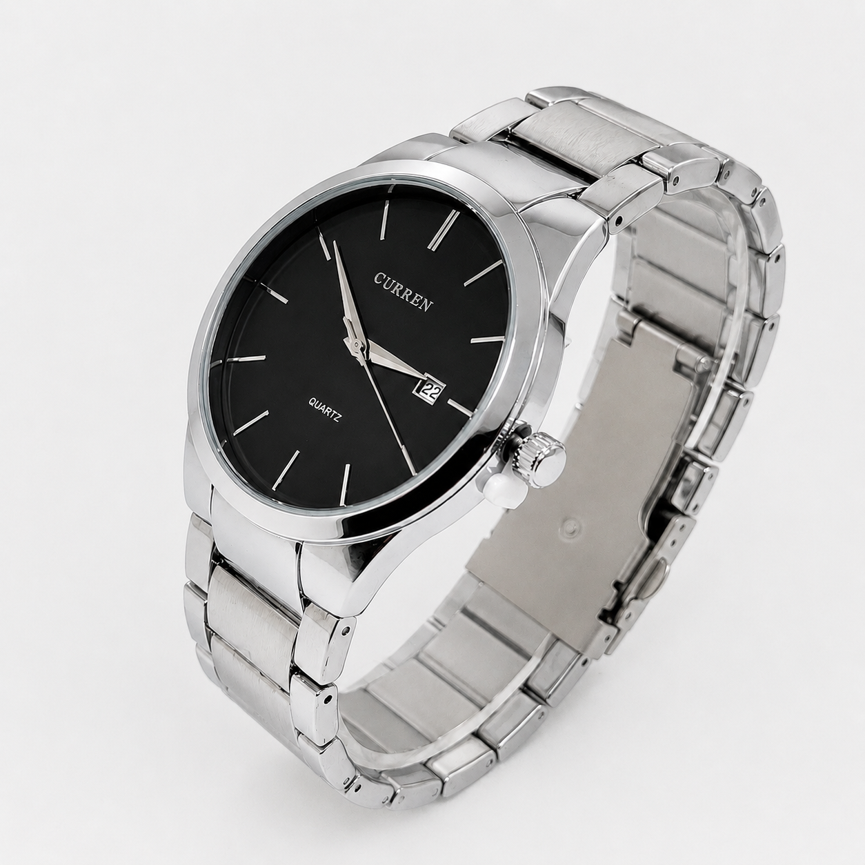 Reloj Curren para caballero 8106-3 Metal plateado con esfera negra-1