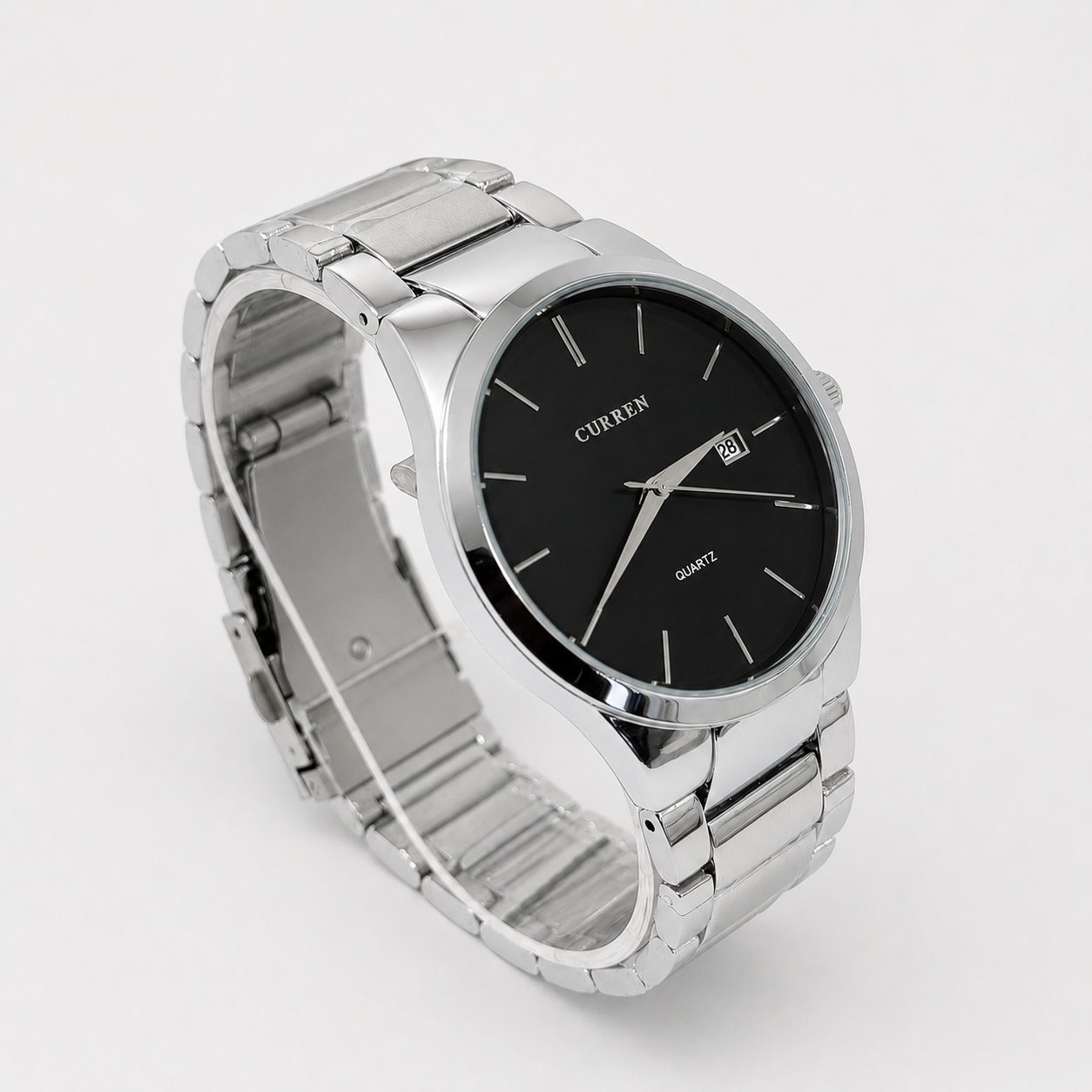 Reloj Curren para caballero 8106-3 Metal plateado con esfera negra-2