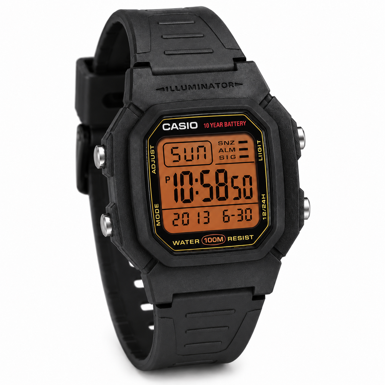 Reloj Casio caballero W 800HG 9AV correa resina gris con fondo naranja-2