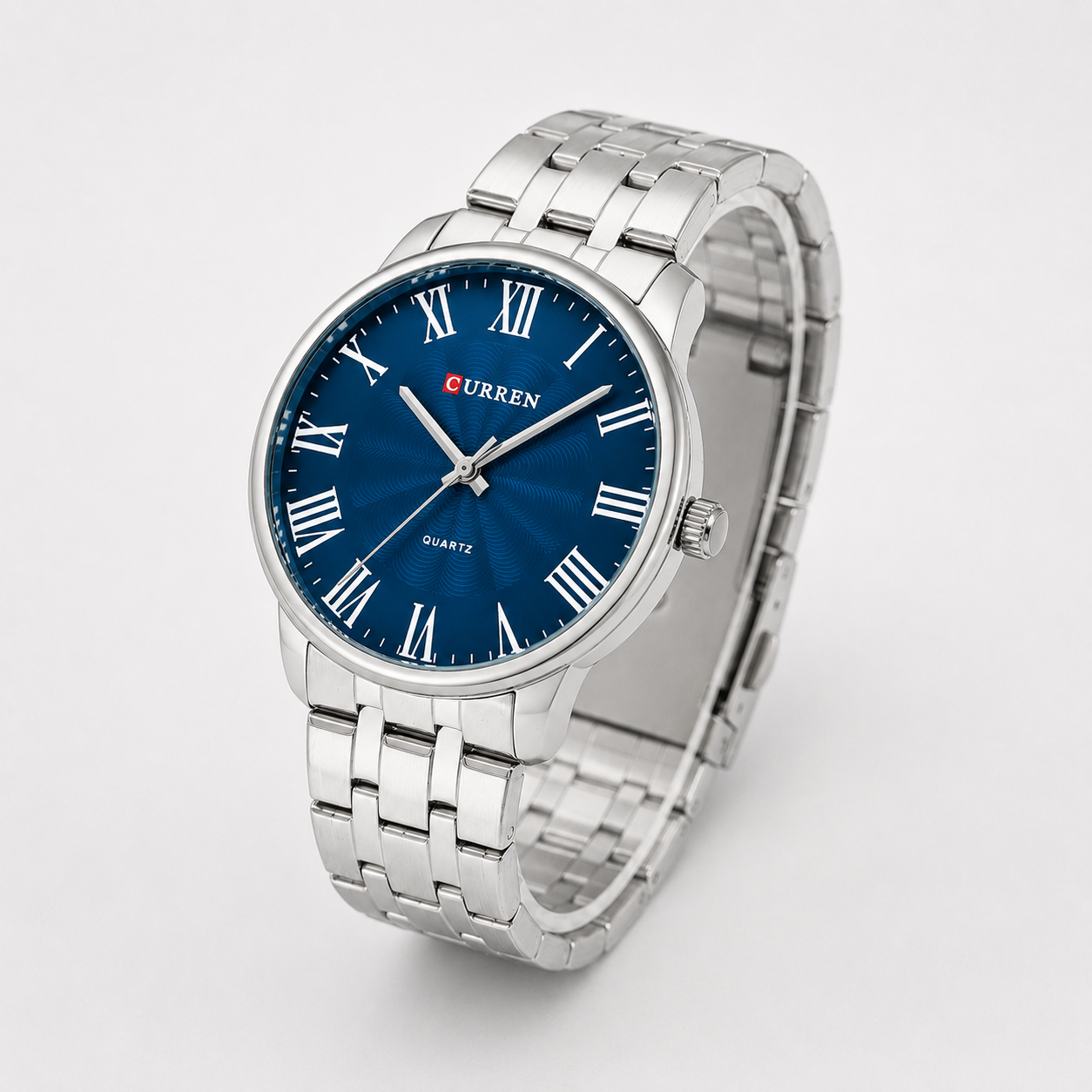 Reloj Curren para caballero 8422-3 Metal plateado con esfera azul-2
