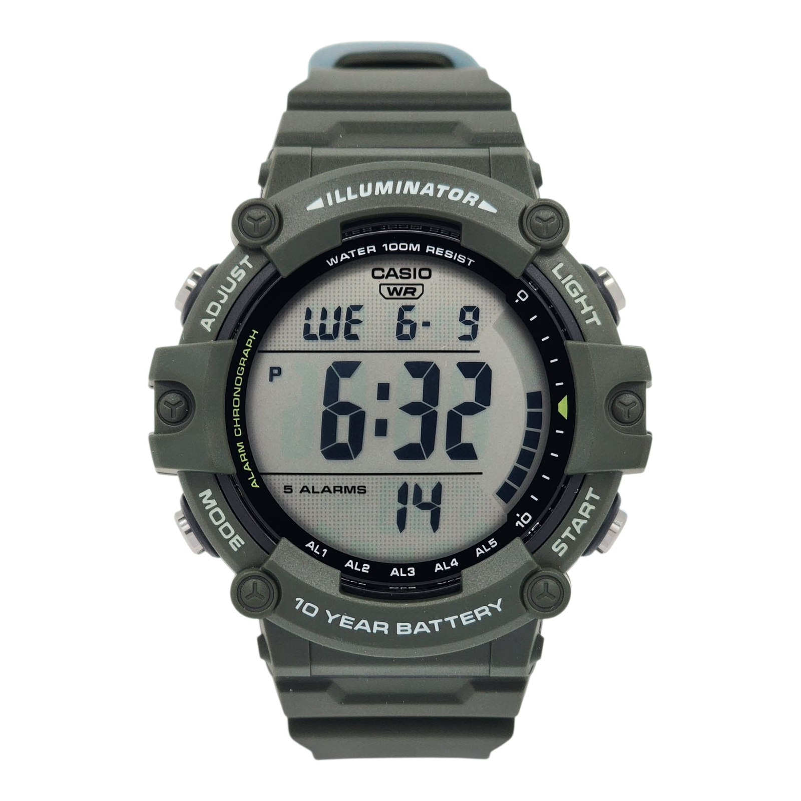 Reloj Pulsera Digital Casio AE-1500WHX-3AV Con Correa De Resina Color Verde - Fondo Gris-0