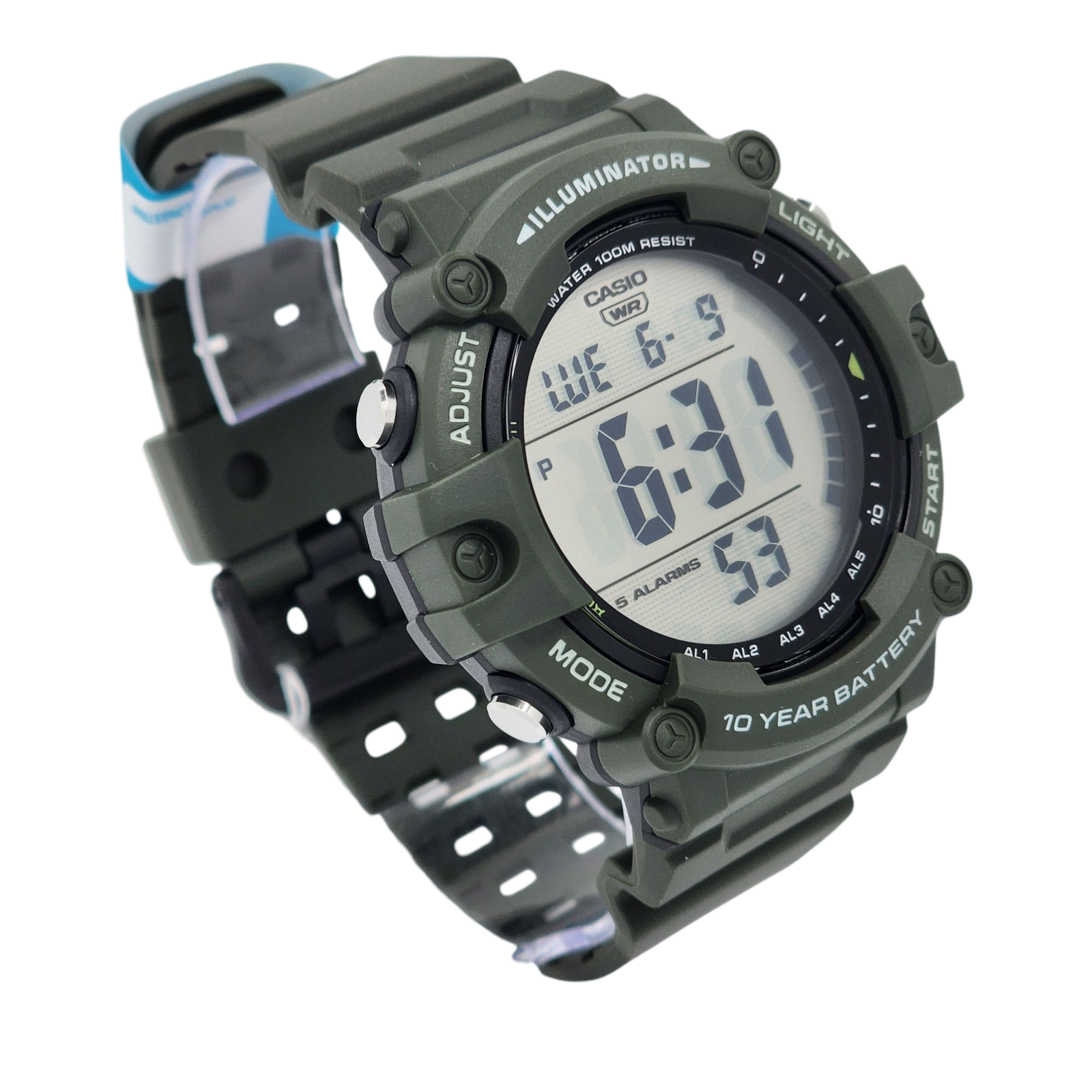 Reloj Pulsera Digital Casio AE-1500WHX-3AV Con Correa De Resina Color Verde - Fondo Gris-2