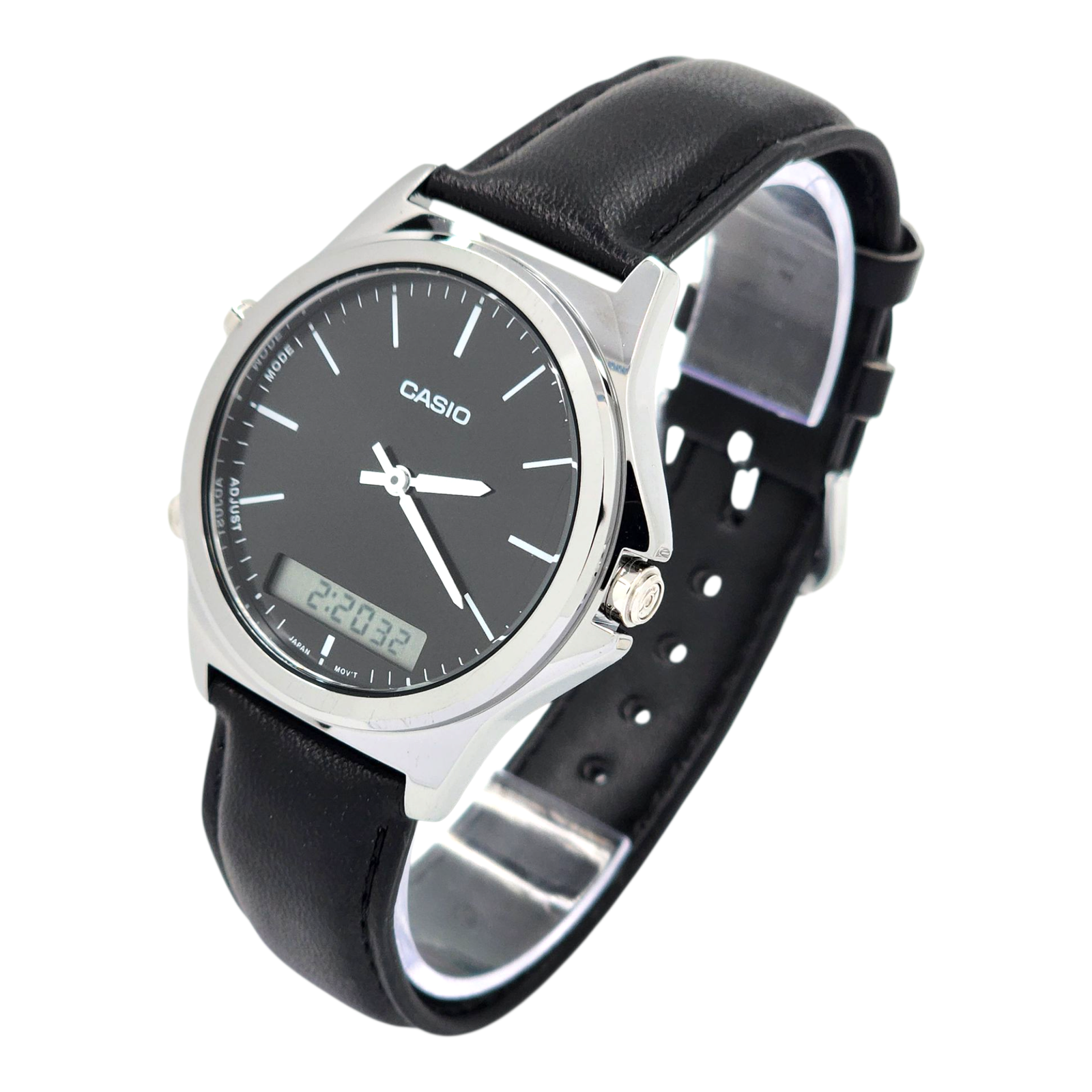 Reloj Casio MTP-VC01L-1E correa cuero negro marco acero inoxidable-1
