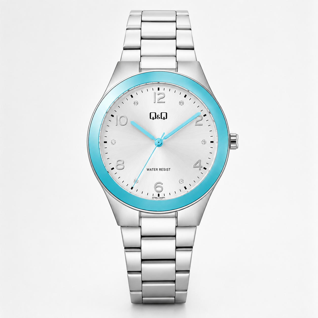 Reloj Q&Q para dama - Q78B-005PY - analógico plateado y azul-0