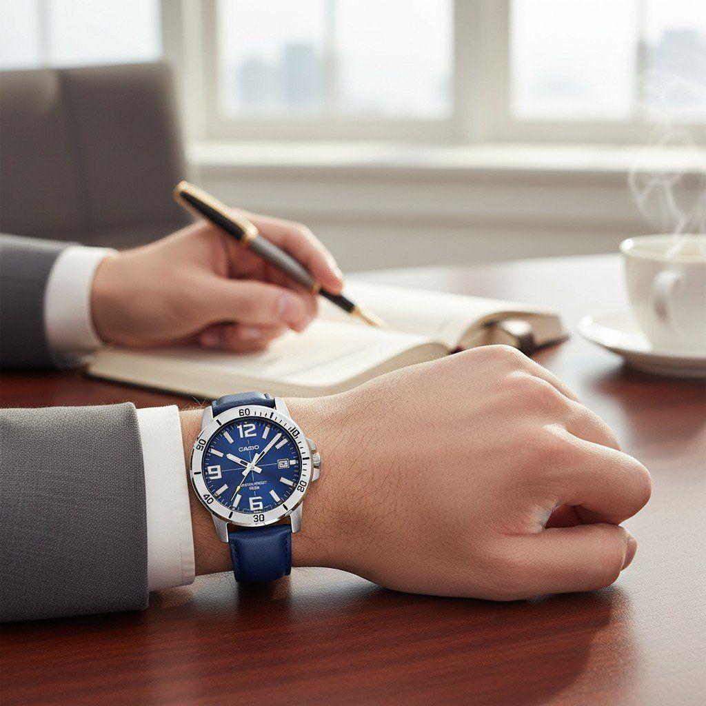 Reloj Pulsera Casio MTP-VD01L-2BV Con Correa De Cuero Color azul-5