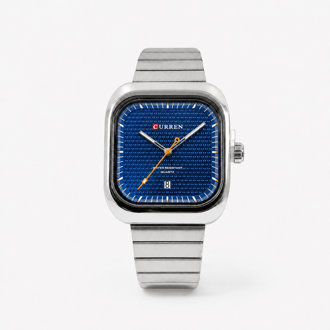 Reloj Curren para caballero 8460-3 Metal plateado con esfera azul-0