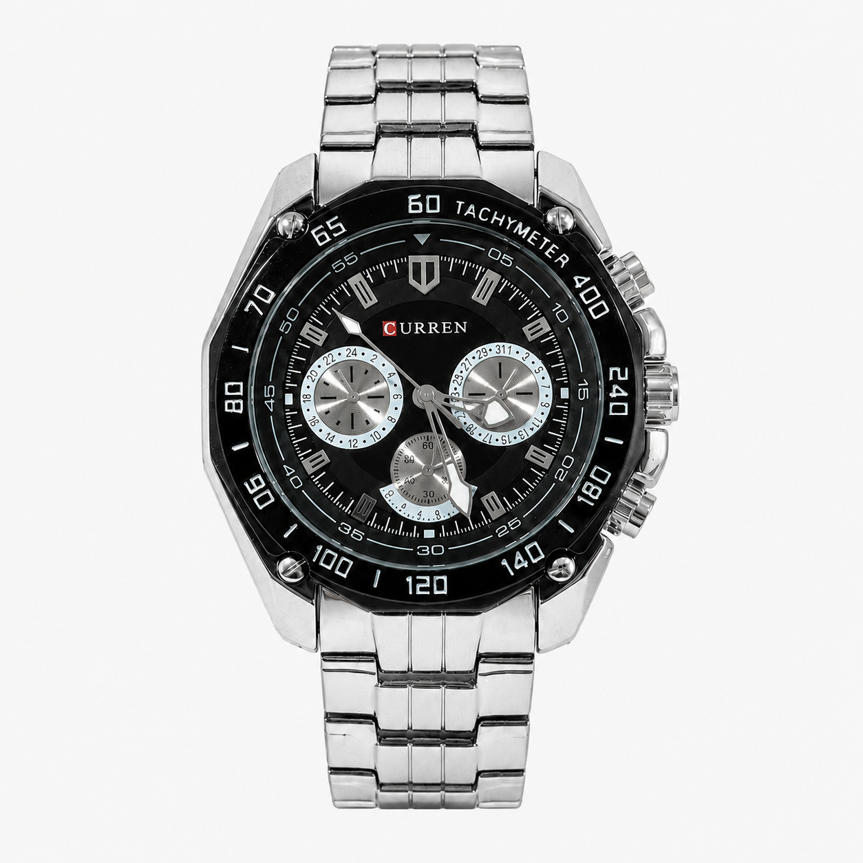 Reloj Curren para caballero 8077-1 Metal plateado con esfera negra-0