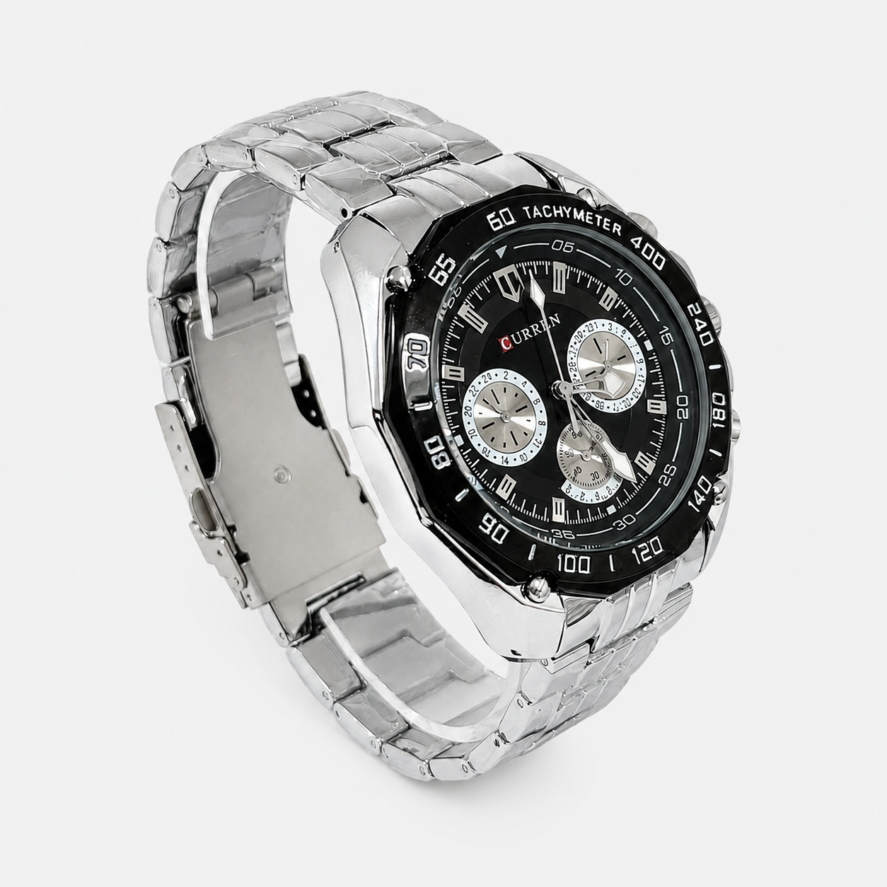 Reloj Curren para caballero 8077-1 Metal plateado con esfera negra-2