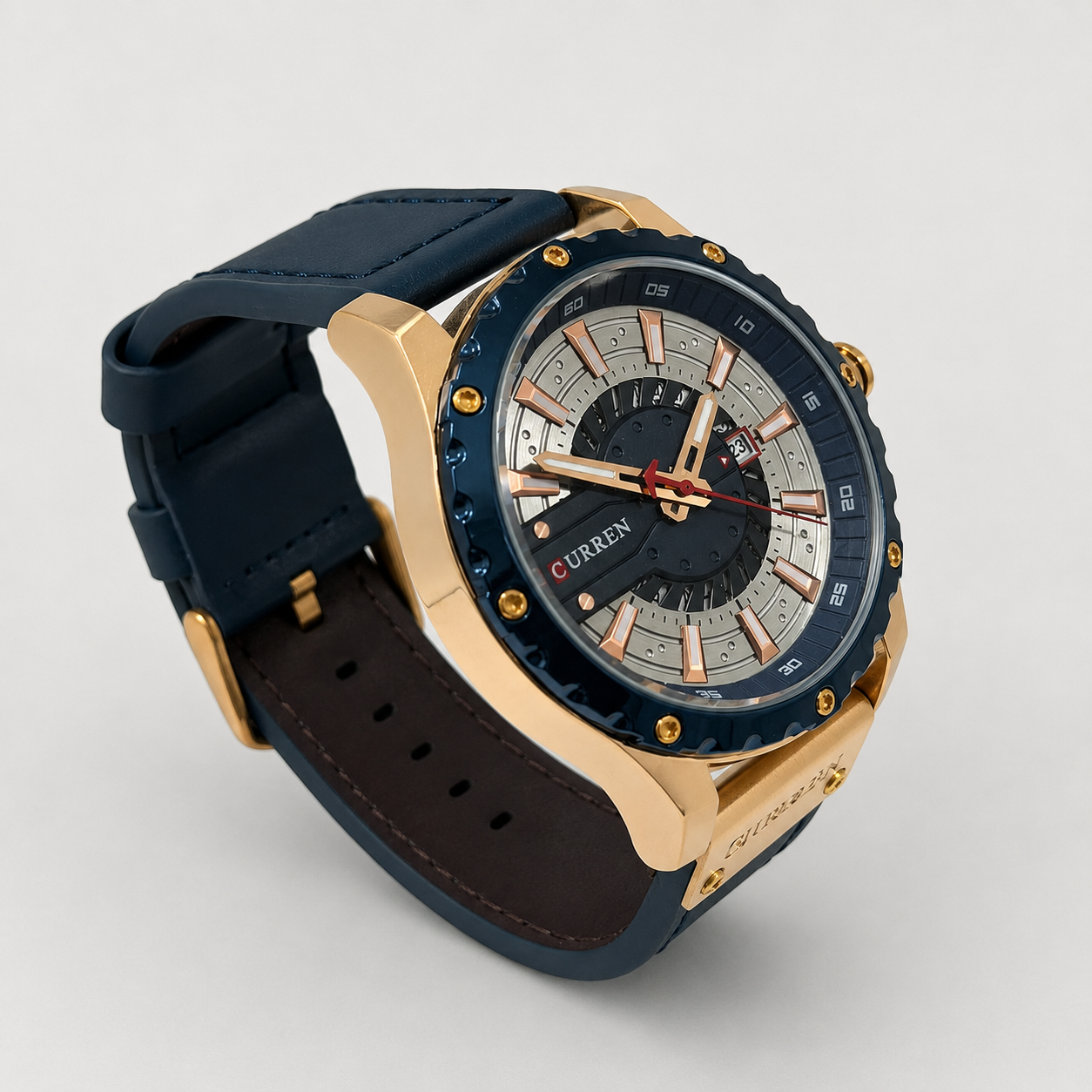 Reloj Curren para caballero 8374-5 Cuero azul con detalles cobre-1