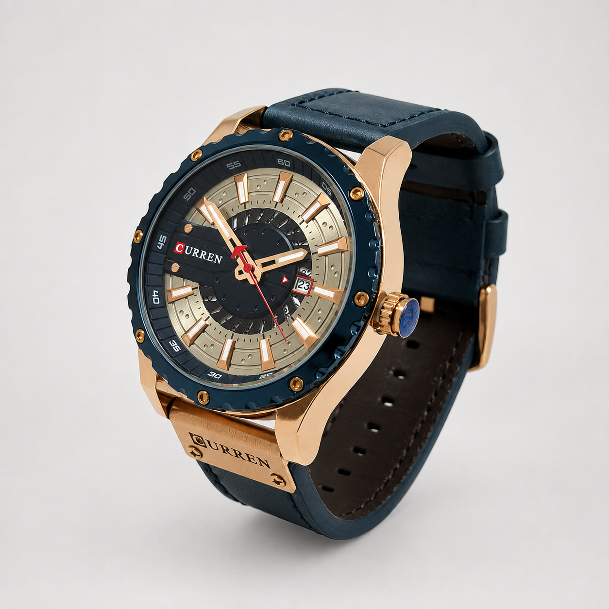 Reloj Curren para caballero 8374-5 Cuero azul con detalles cobre-2