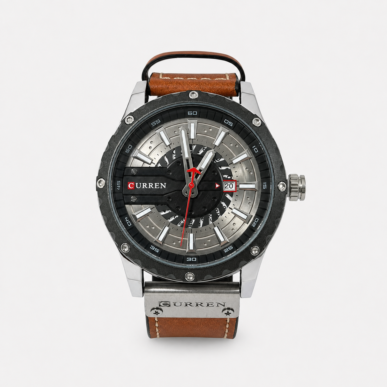 Reloj Curren para caballero 8374-1 Cuero camel con esfera blanca-0