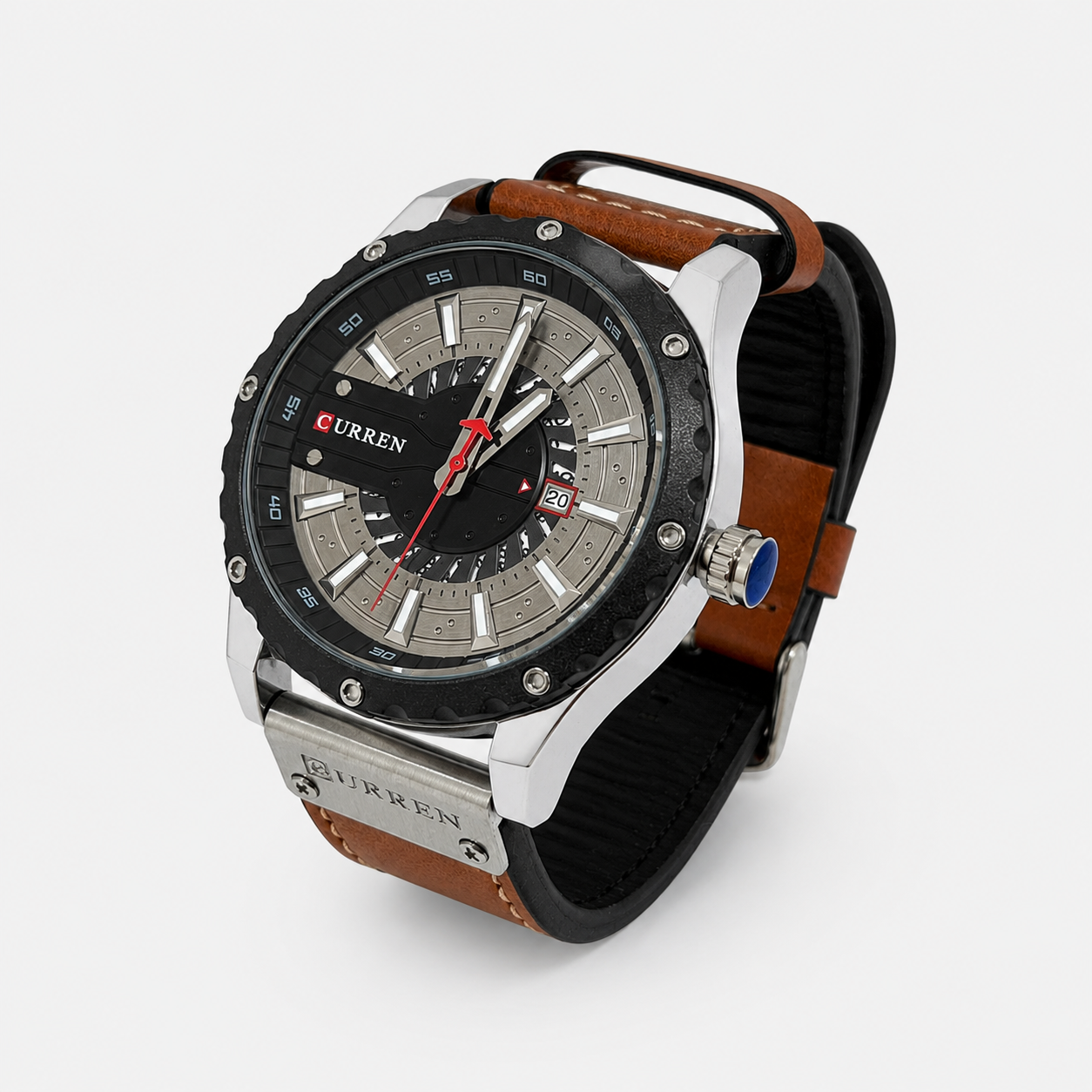 Reloj Curren para caballero 8374-1 Cuero camel con esfera blanca-2