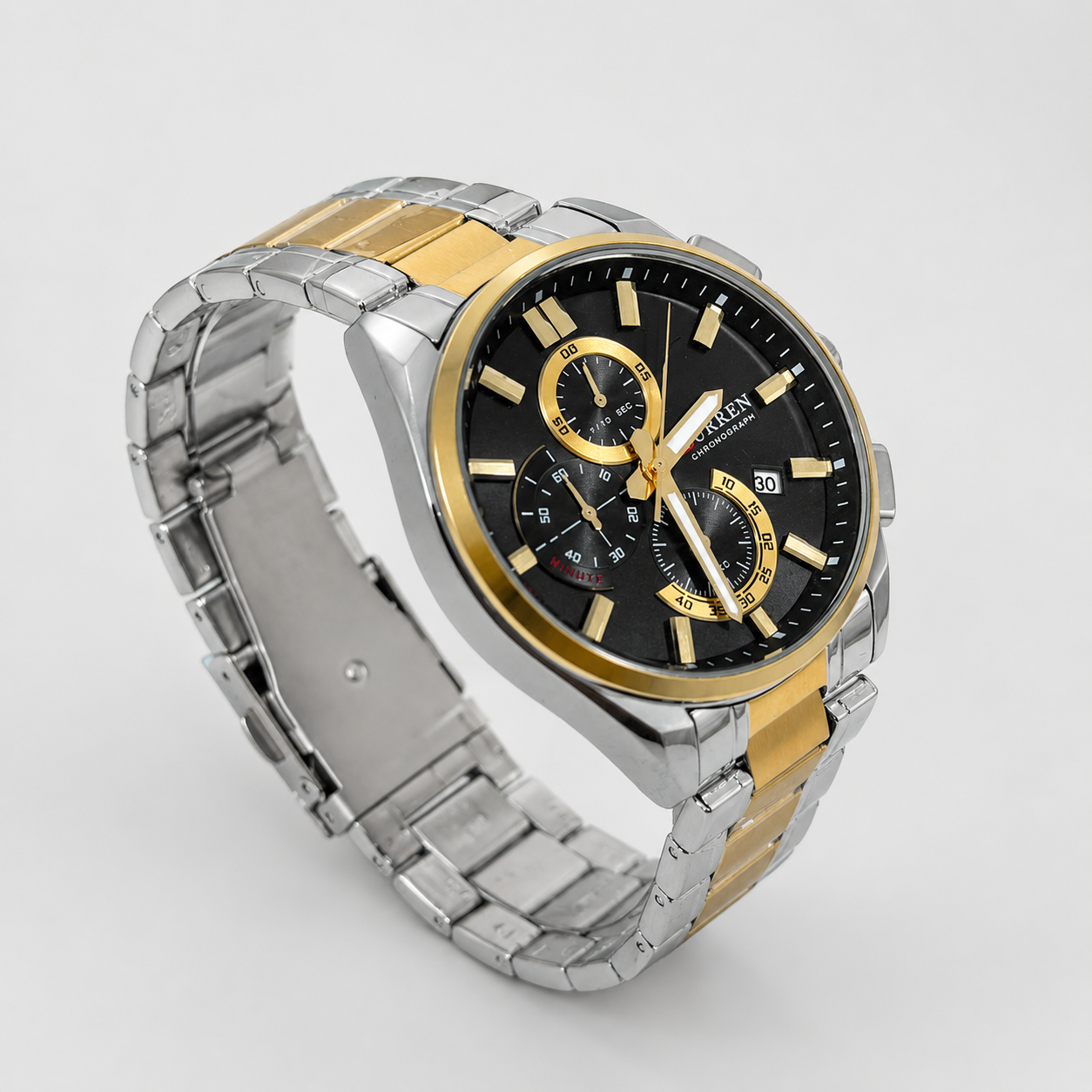 Reloj Curren para caballero 8475-4 Metal bicolor plateado y dorado con esfera negra-2