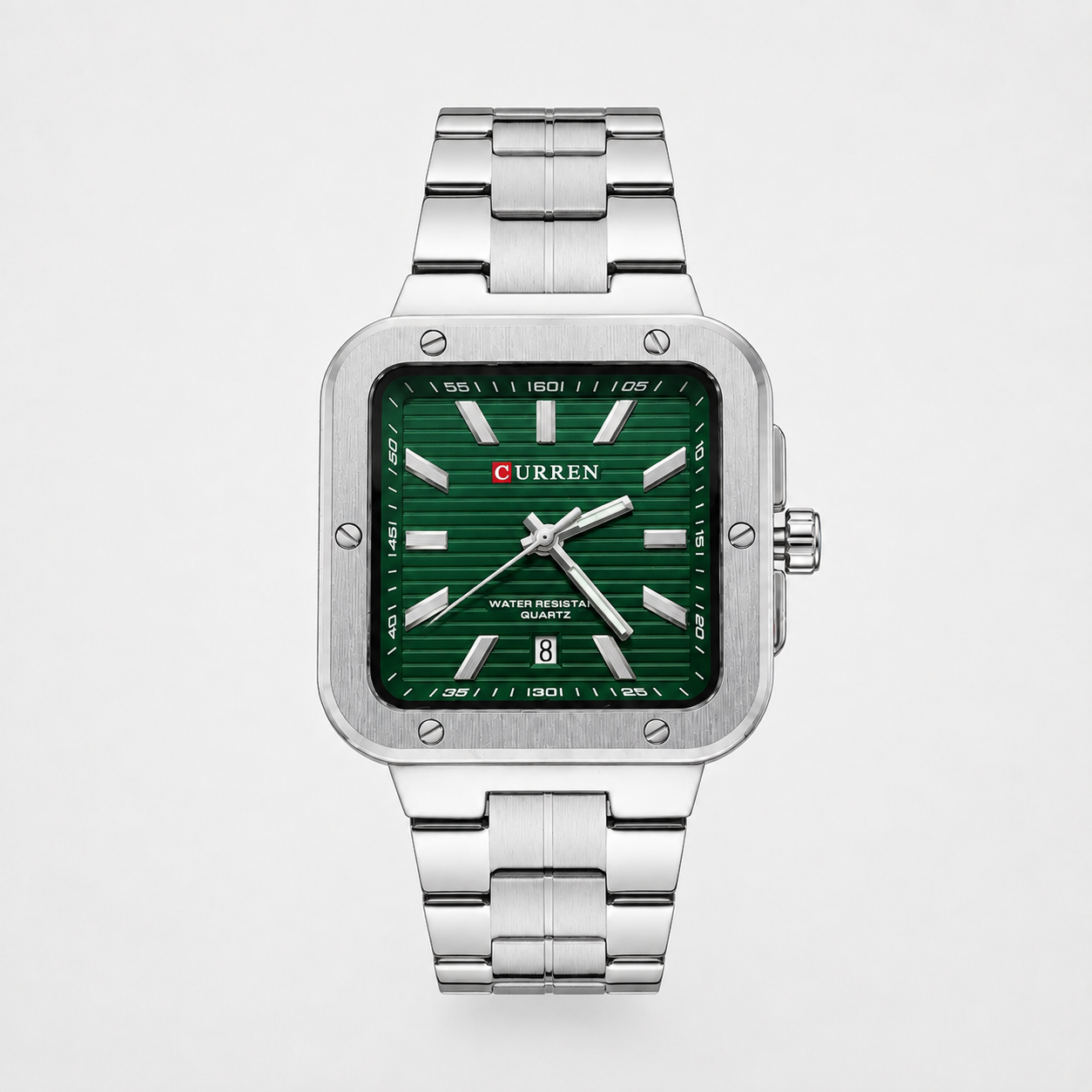 Reloj Curren para caballero 8479-3 Metal plateado con esfera verde-0