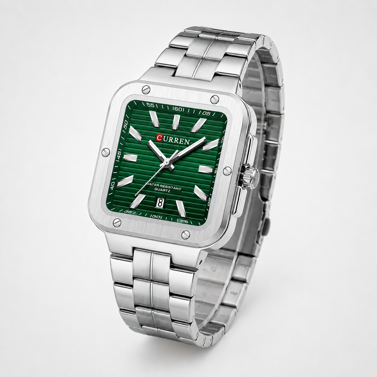 Reloj Curren para caballero 8479-3 Metal plateado con esfera verde-1