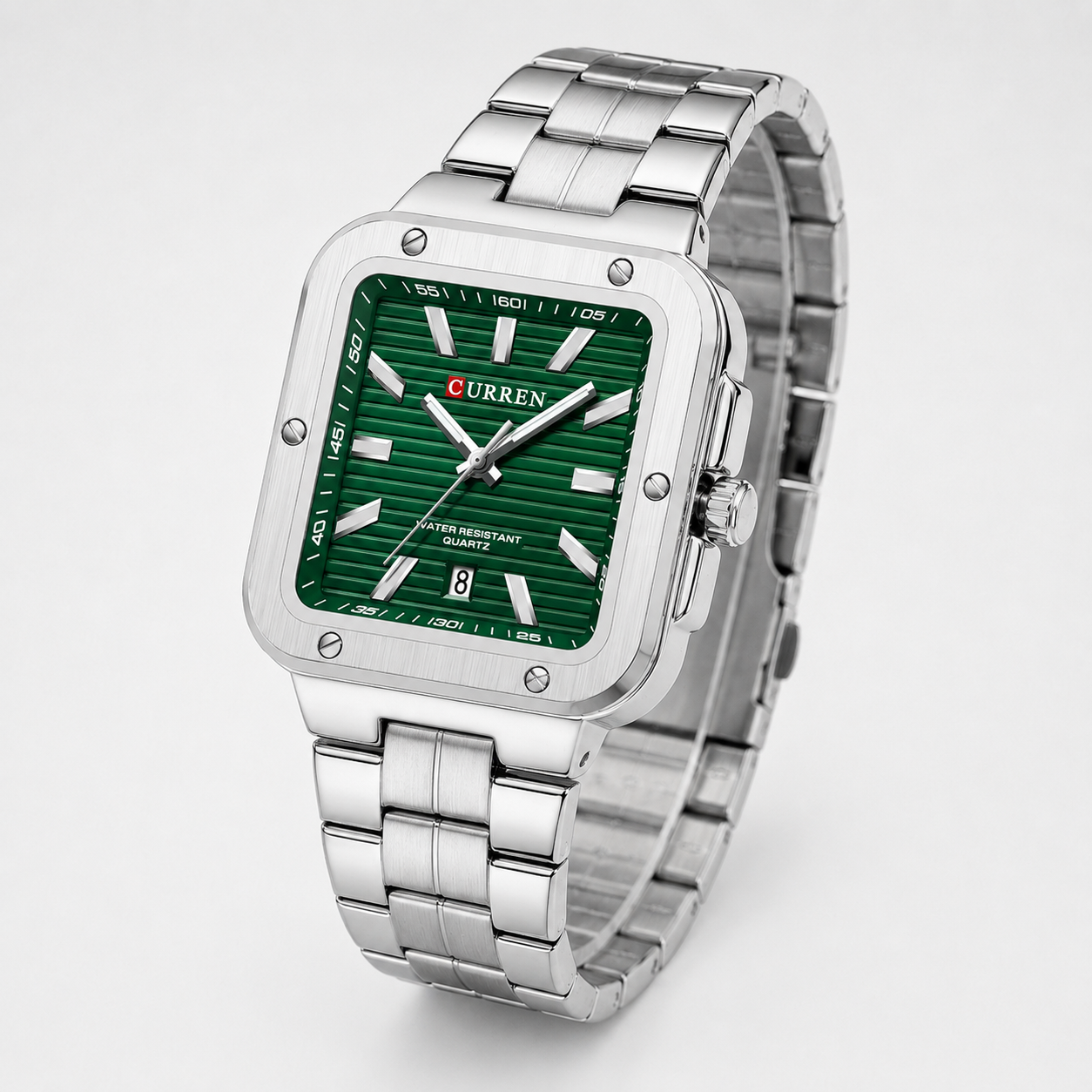 Reloj Curren para caballero 8479-3 Metal plateado con esfera verde-2