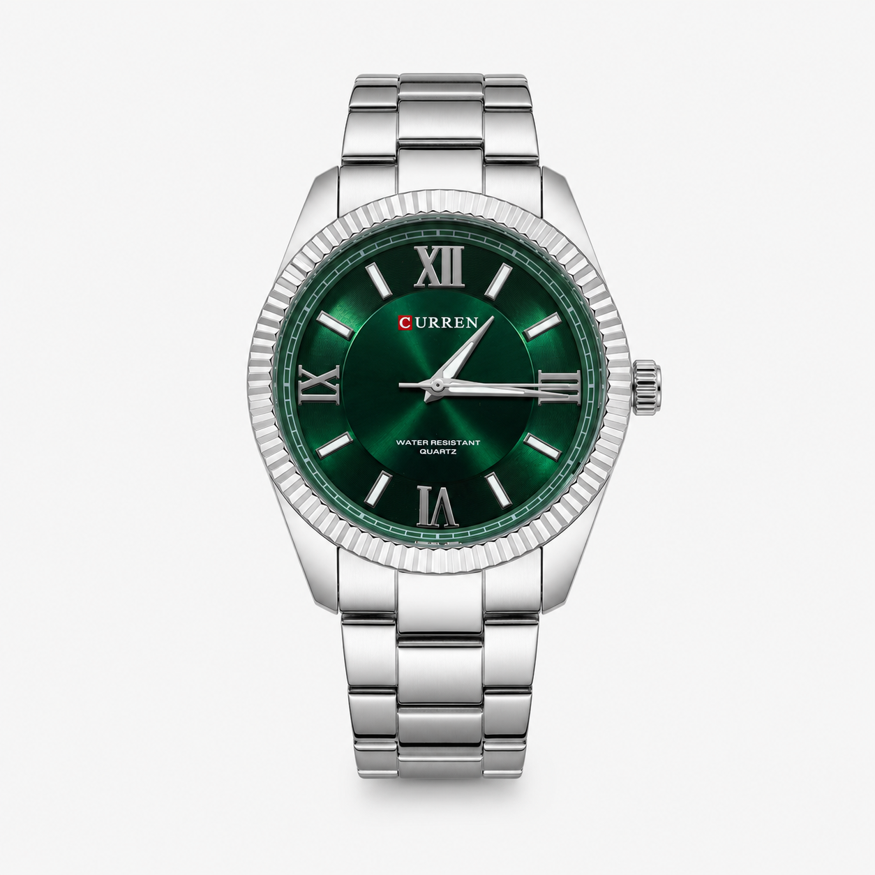Reloj Curren para caballero 8453-2 Metal plateado con esfera verde-0