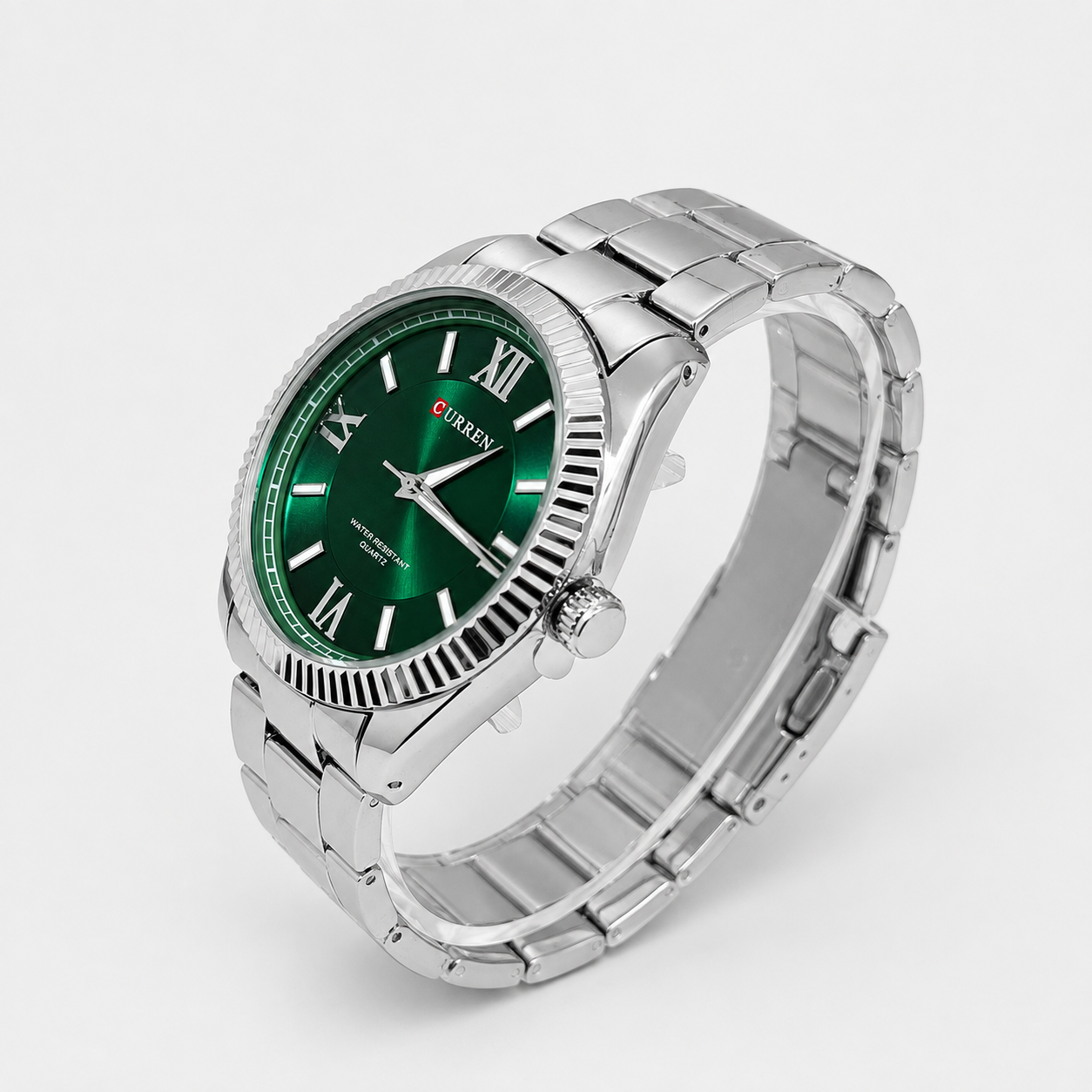 Reloj Curren para caballero 8453-2 Metal plateado con esfera verde-2