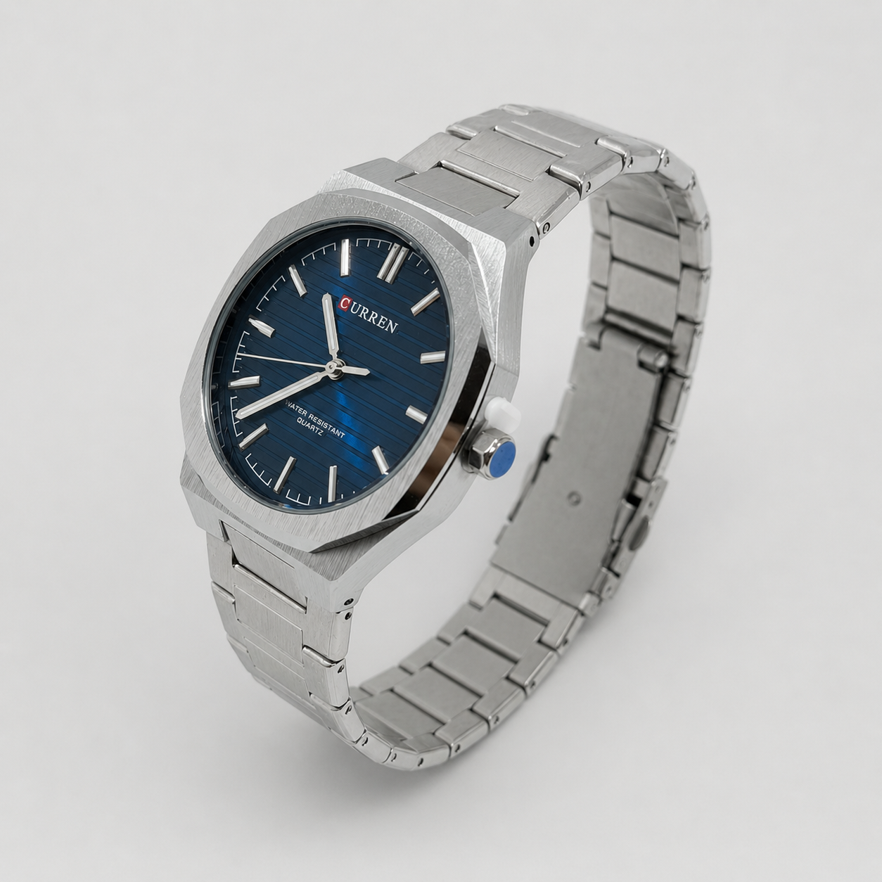 Reloj Curren para caballero 8456-2 Metal plateado con esfera azul-2
