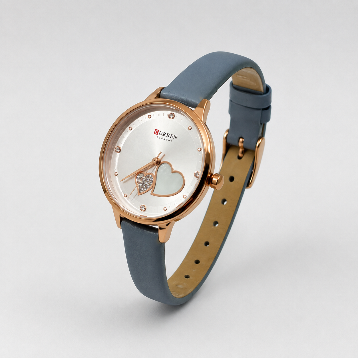 Reloj Curren para dama 9077-1 Cuero celeste con esfera blanca-2