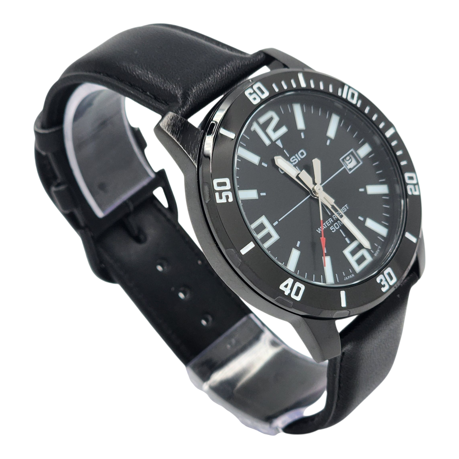 Reloj Hombre Casio MTP-VD01BL-1BV Negro Analogo correa de cuero negro-2