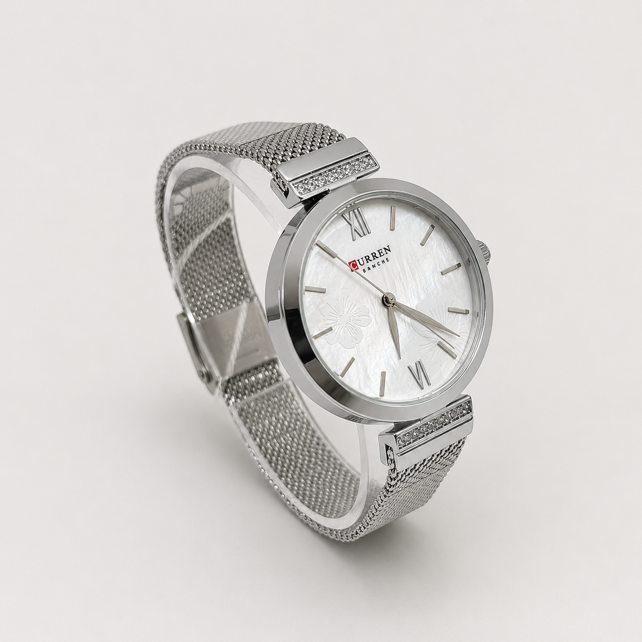 Reloj Curren para dama 9067-1 Metal plateado con esfera blanca-2