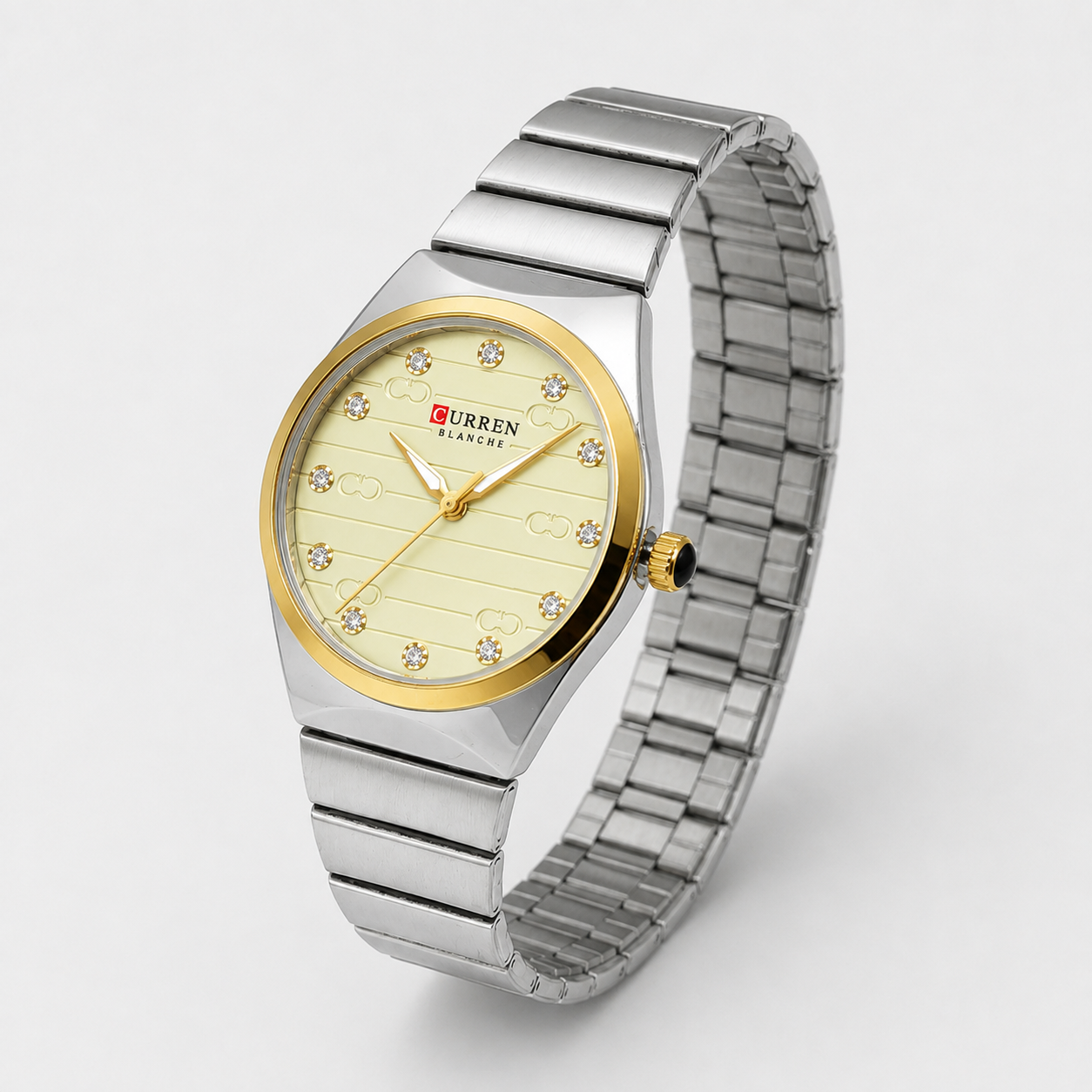 Reloj Curren para dama 9110-4 Metal plateado con detalles dorados y esfera crema-2