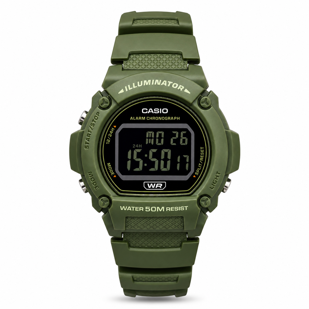 Reloj Pulsera Casio W-219hc-3bvdf Con Correa De Resina Color Verde - Bisel Negro-0