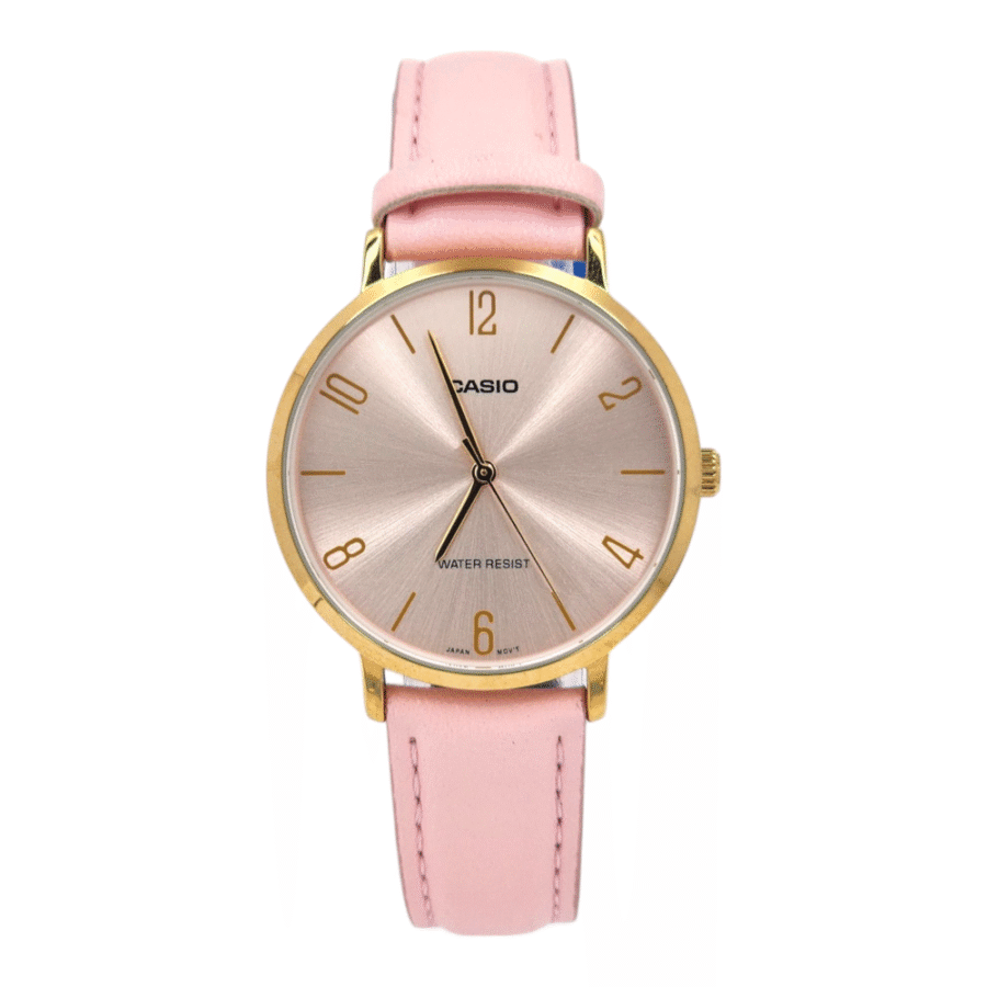 Reloj De Pulsera Casio Dress Ltp-vt01gl-4b De Cuerpo Color Dorado, Analógico, Para Mujer, Fondo Rosa.-0