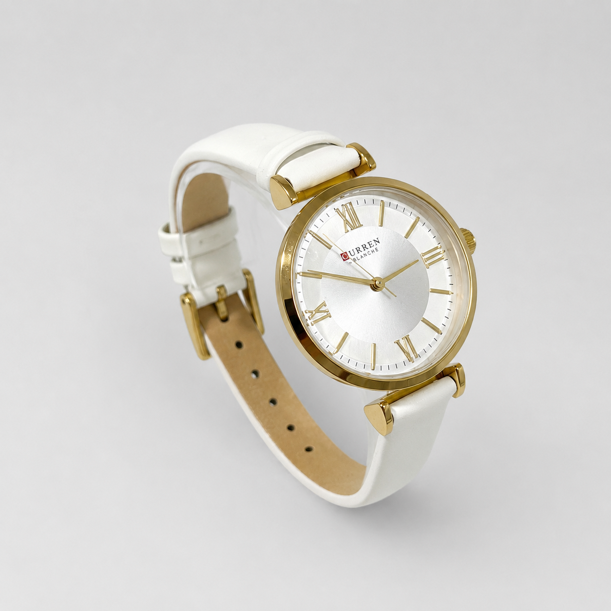 Reloj Curren para dama 9079-1 Cuero blanco con esfera blanca-2