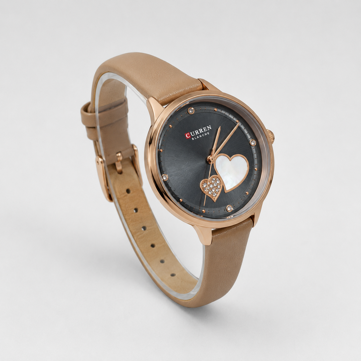 Reloj Curren para dama 9077-3 Cuero rosado con esfera negra-2