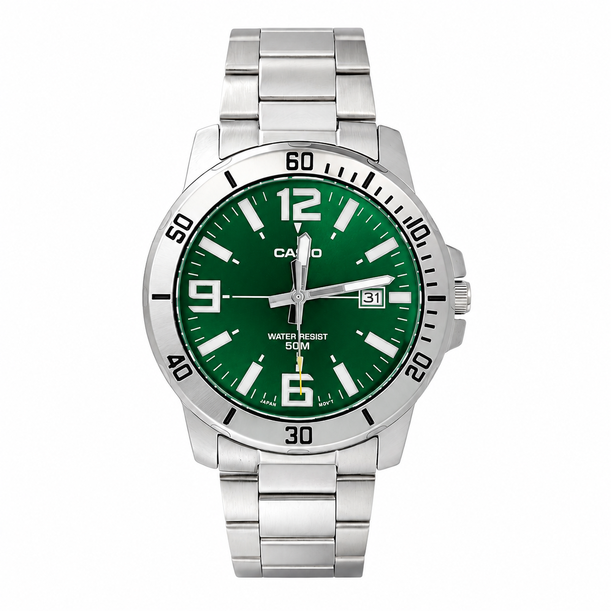 Reloj Casio caballero MTP-VD01D-3BV acero inoxidable fondo verde-0
