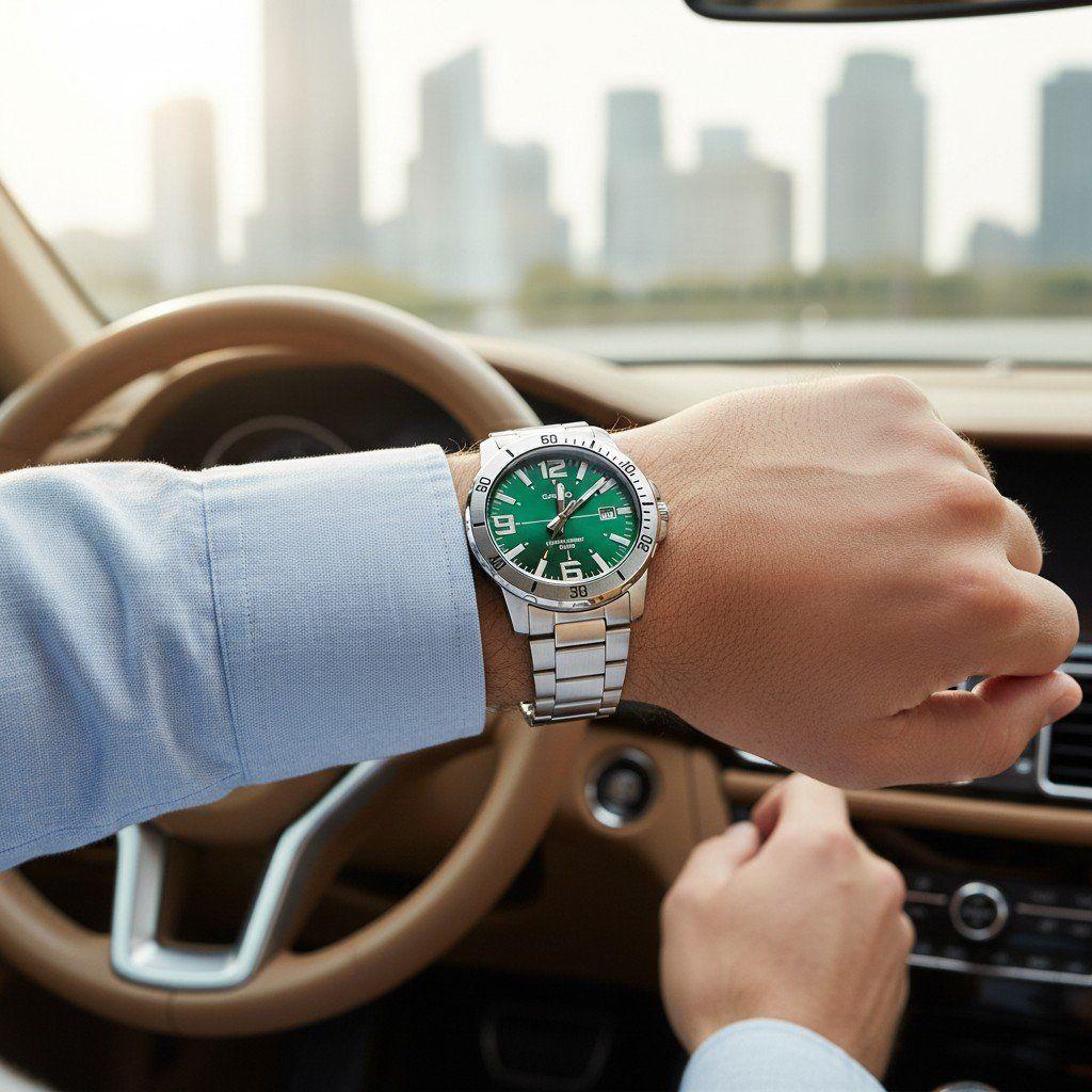Reloj Casio caballero MTP-VD01D-3BV acero inoxidable fondo verde-5