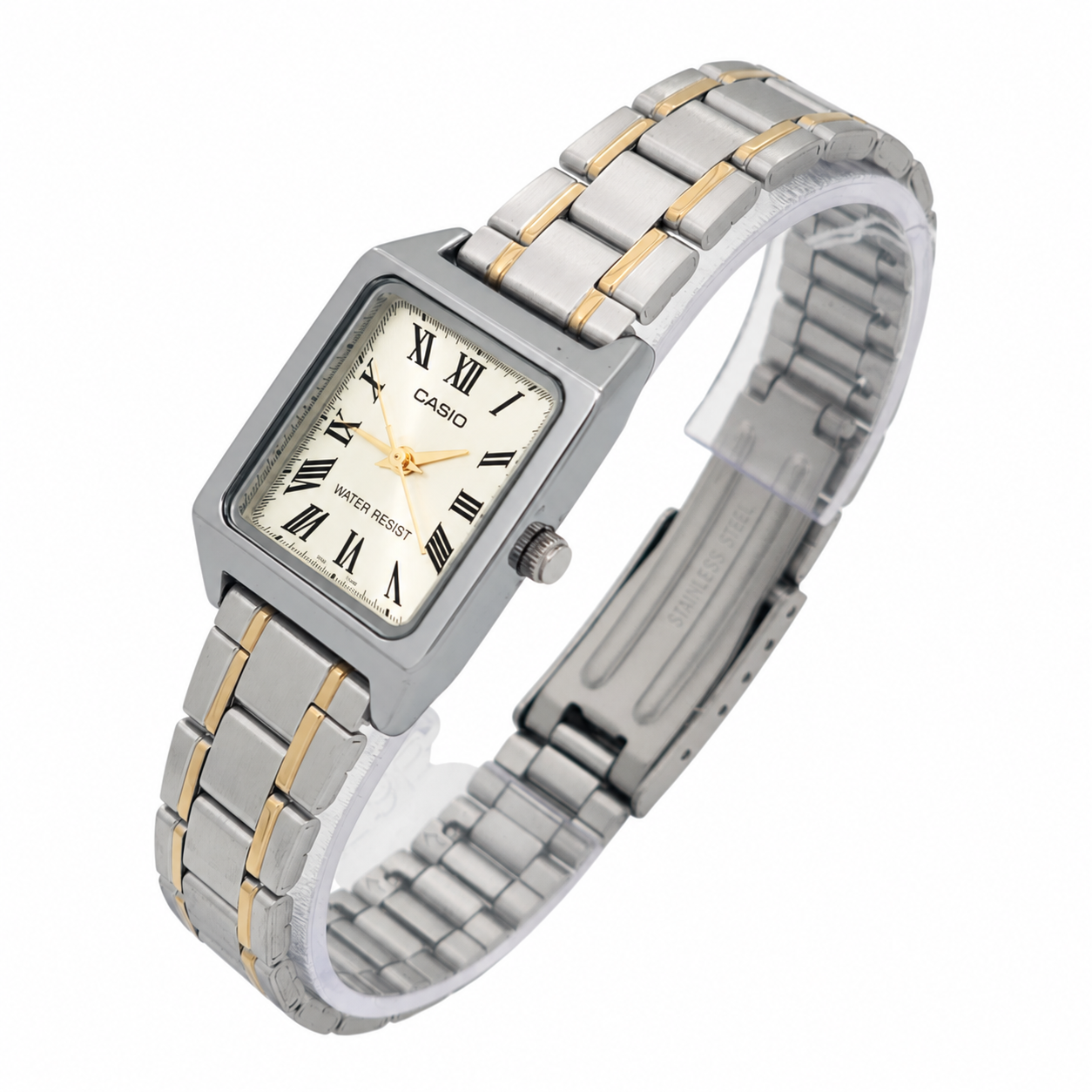 Reloj Casio dama LTP V007SG 9B acero inoxidable fondo blanco-1