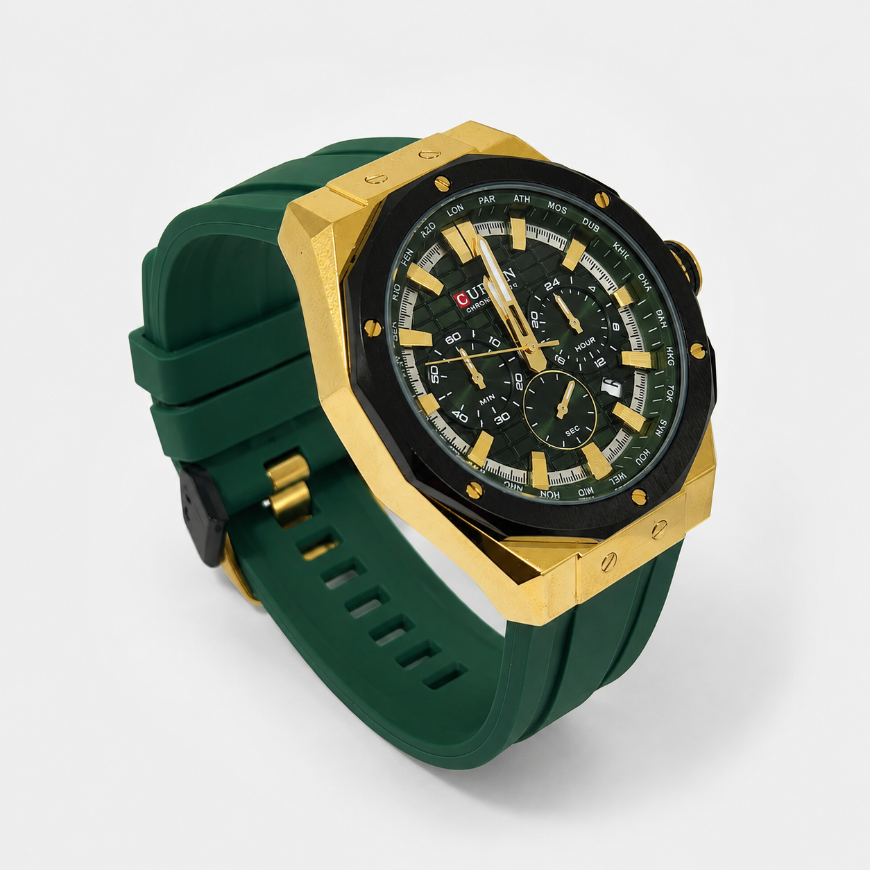 Reloj Curren para caballero 8464-3 Resina verde con detalles dorados-2
