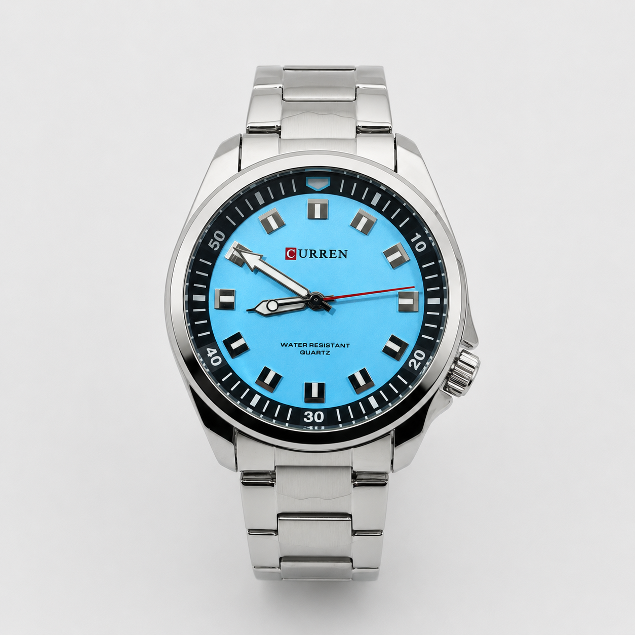 Reloj Curren para caballero 8451-4 Metal plateado con esfera celeste-0