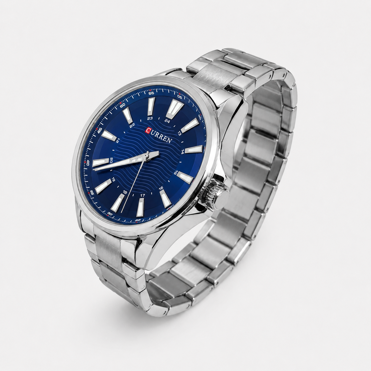 Reloj Curren para caballero 8424-1 Metal plateado con esfera azul-1
