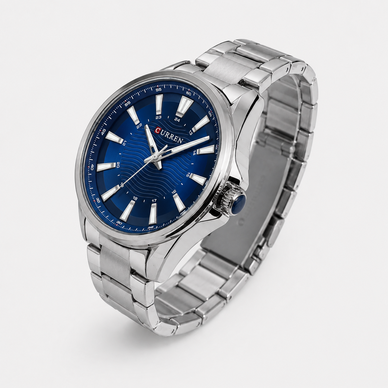 Reloj Curren para caballero 8424-1 Metal plateado con esfera azul-2