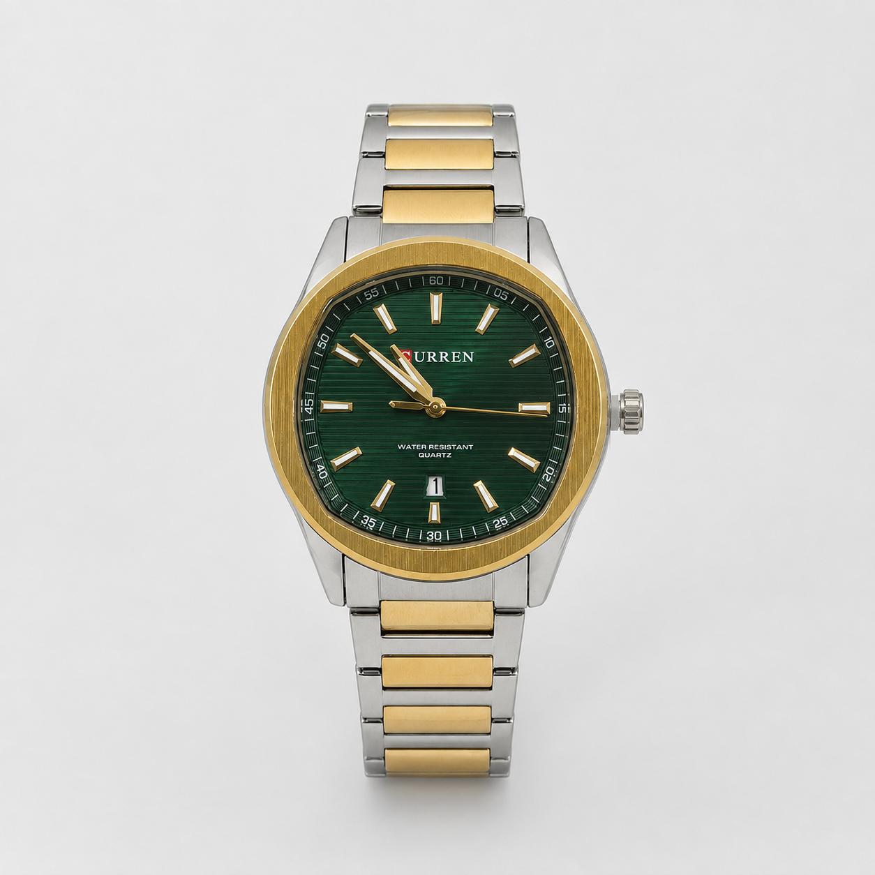Reloj Curren para caballero 8474-4 Metal bicolor plateado y dorado con esfera verde-0