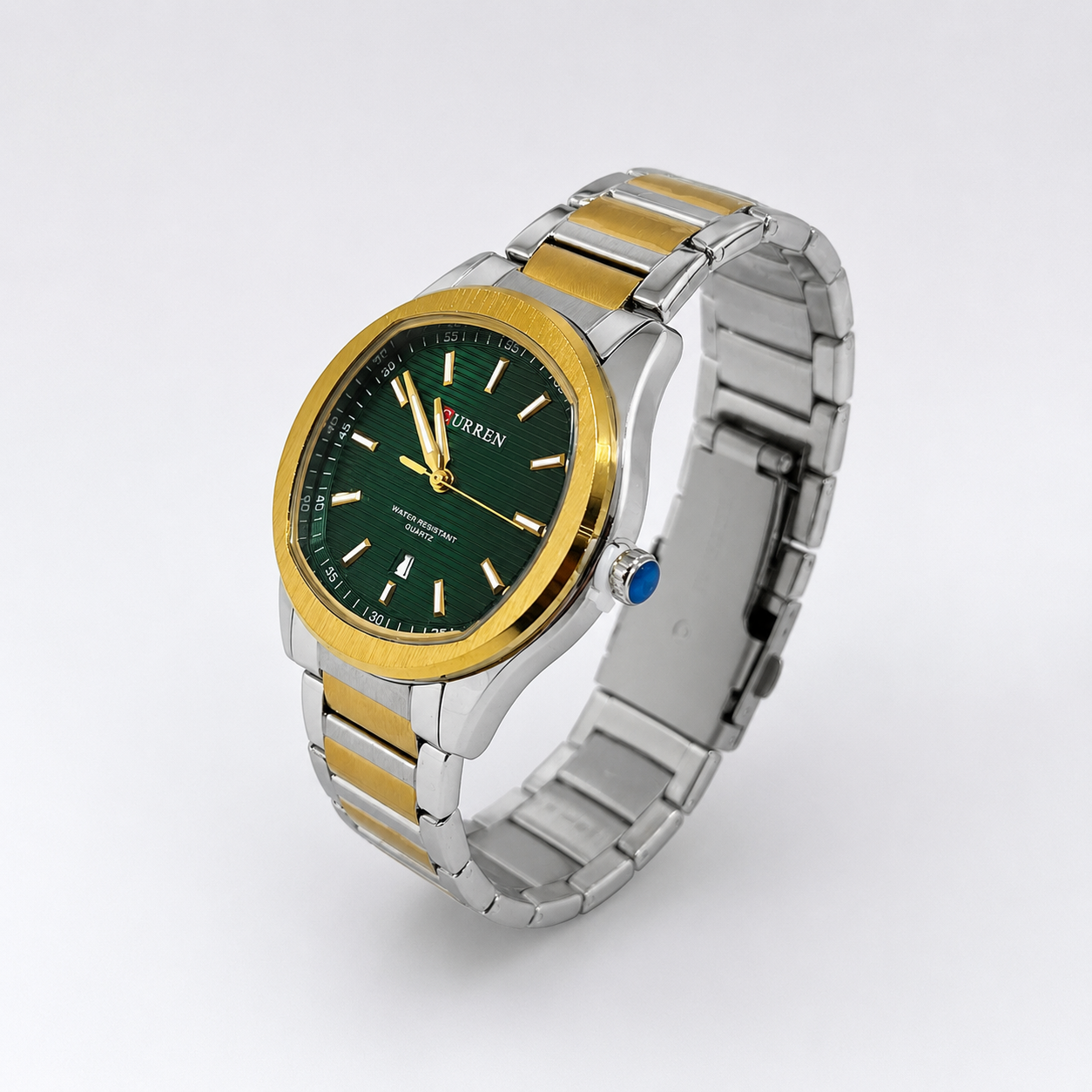 Reloj Curren para caballero 8474-4 Metal bicolor plateado y dorado con esfera verde-2