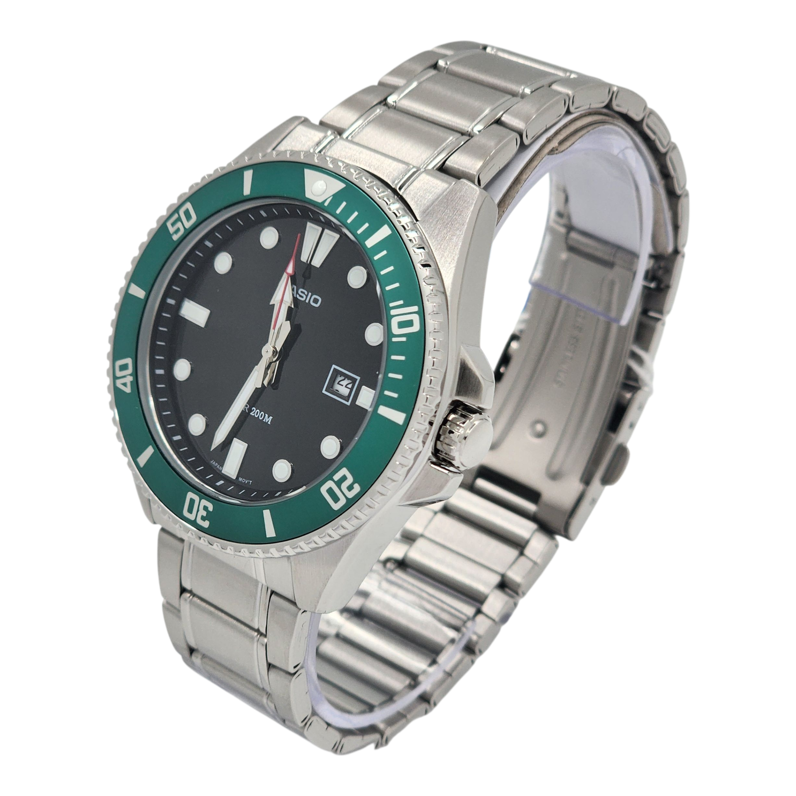 Reloj Casio MDV-107D-3AV Para Hombre, Color Plateado, Bisel, Color Verde, Color De Fondo Negro acero inoxidable-2