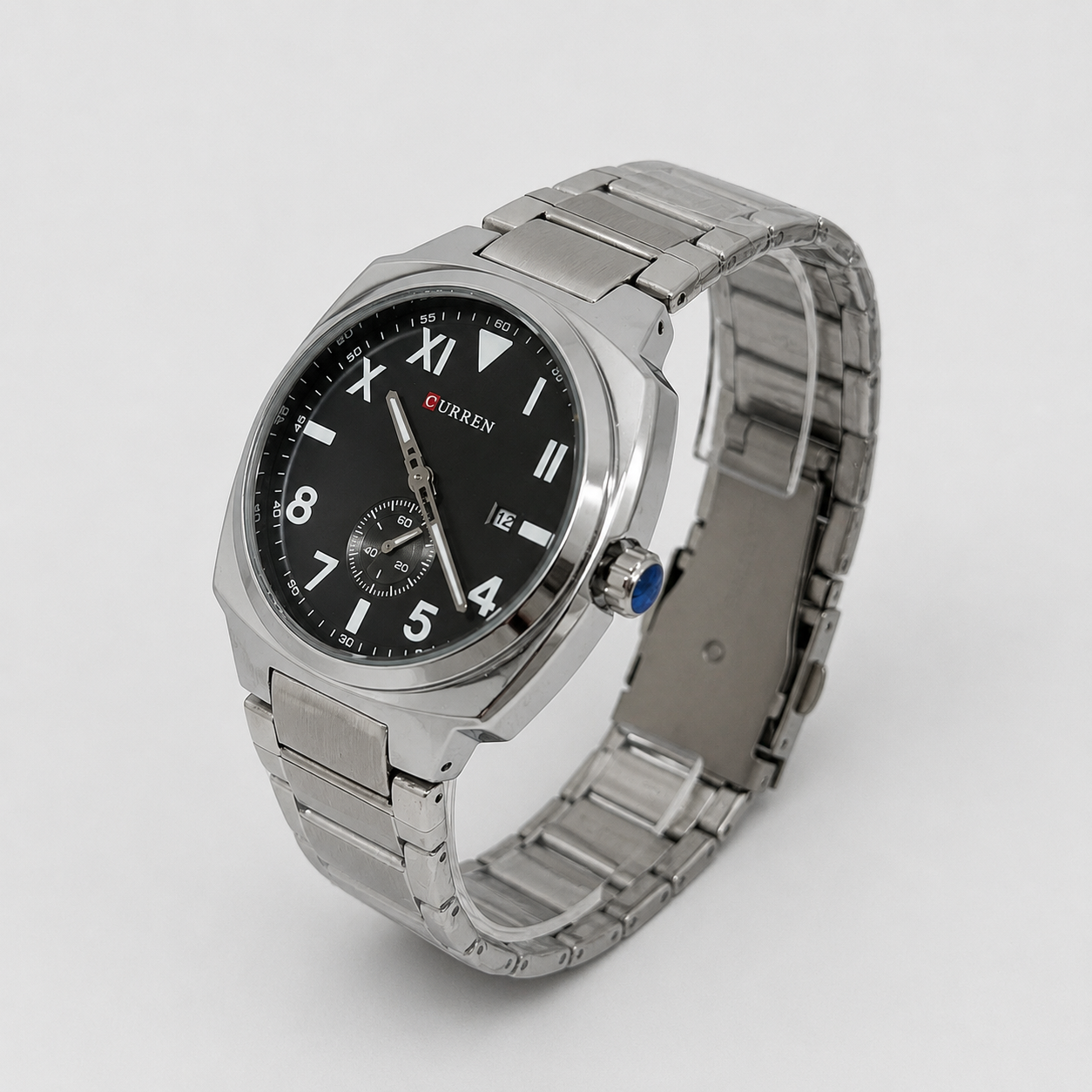 Reloj Curren para caballero 8472-1 Metal plateado con esfera negra-1
