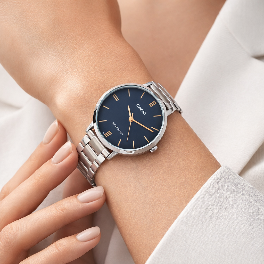 Reloj Casio mujer LTP-VT01D-2B acero inoxidable fondo azul-3