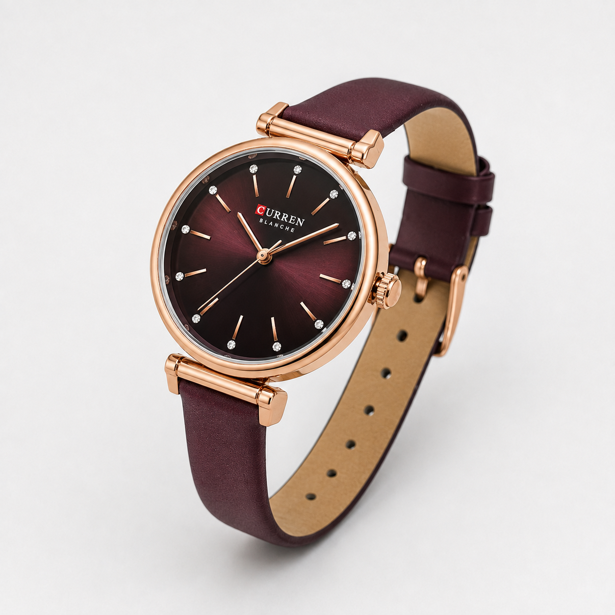 Reloj Curren para dama 9081A-4 Cuero borgoña con esfera oscura-2